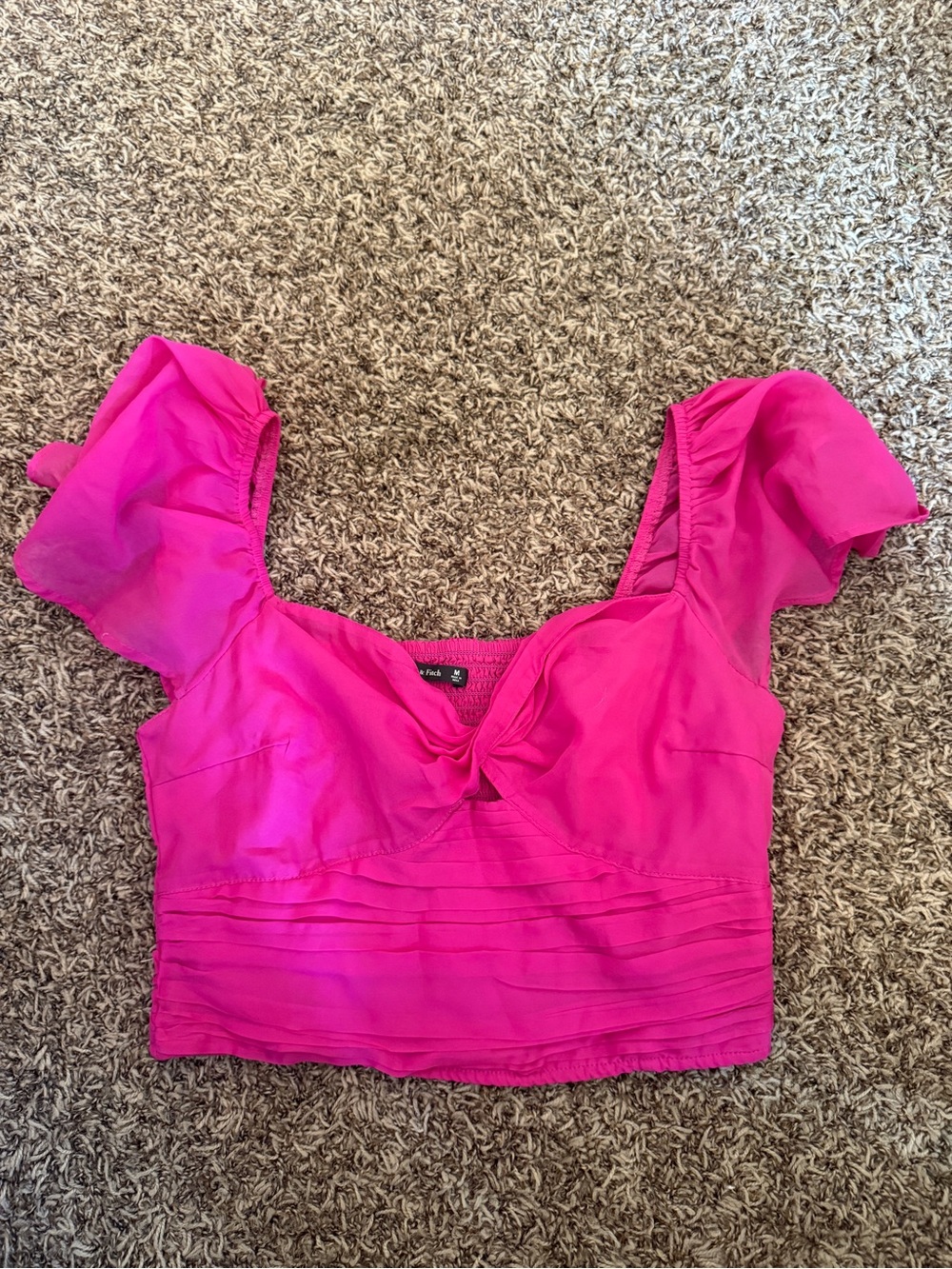 Abercrombie & Fitch Hot Pink Puff-Sleeve Crop Top